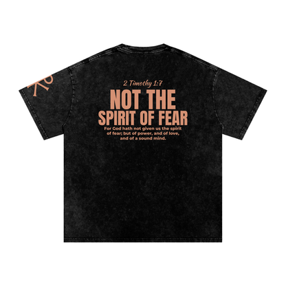 Not the Spirit of Fear God in Flesh Christian t-shirt, Black, back with 2 Timothy 1:7