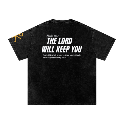 The Lord Will Keep You God in Flesh Christian t-shirt, Black, back with Psalm 121:7
