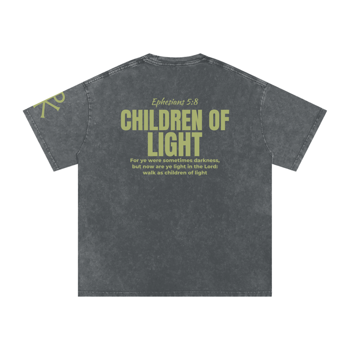 Children of Light God in Flesh Christian t-shirt, Pirate Gray, back with Ephesians 5:8
