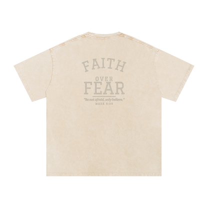 Faith Over Fear God in Flesh Christian t-shirt, Apricot, back with Mark 5:36