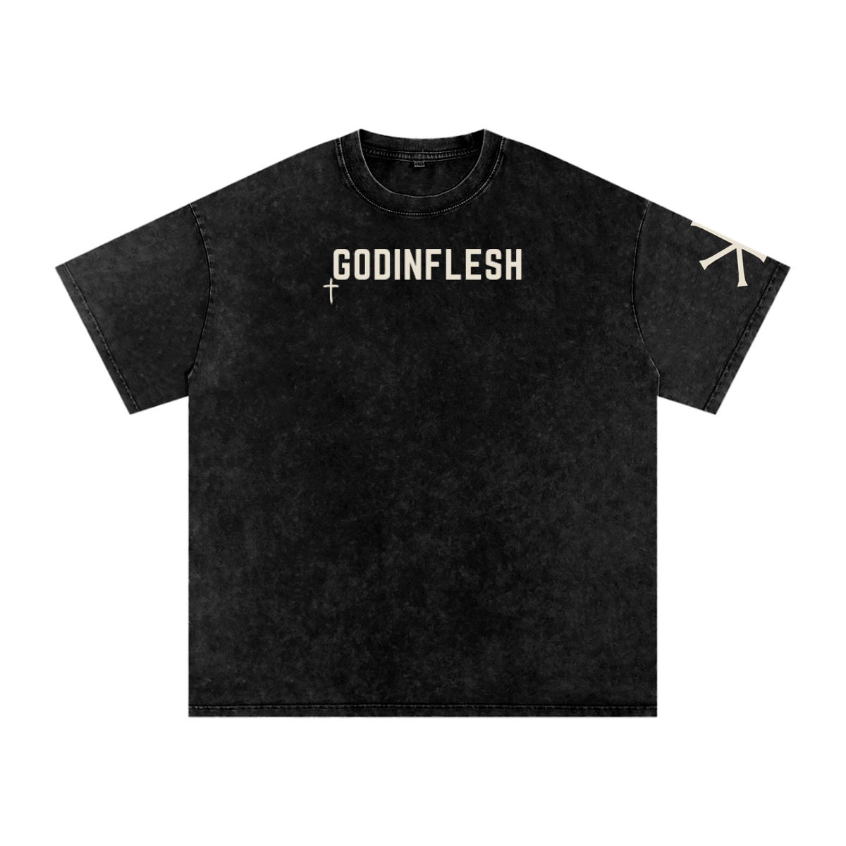 Faith Over Fear God in Flesh Christian t-shirt, Black, front with Mark 5:36