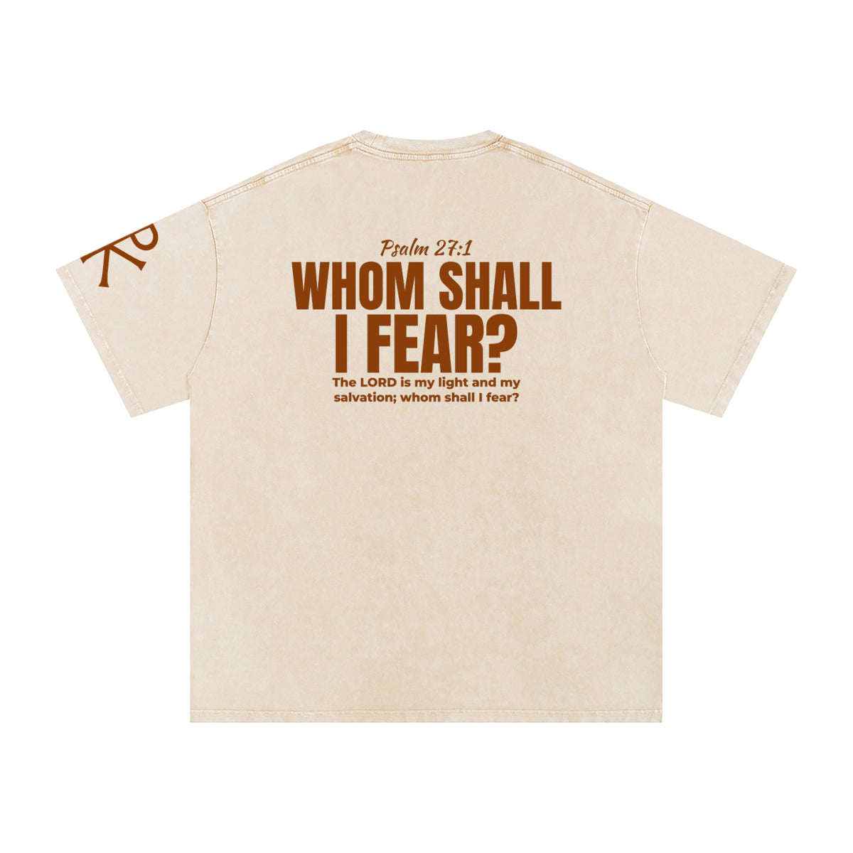 Whom Shall I Fear? God in Flesh Christian t-shirt, Apricot, back with Psalm 27:1