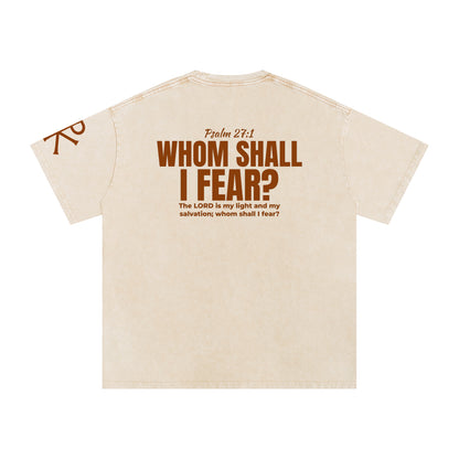 Whom Shall I Fear? God in Flesh Christian t-shirt, Apricot, back with Psalm 27:1