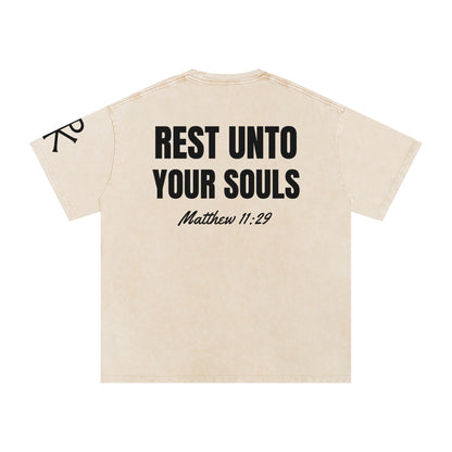 Rest unto Your Souls God in Flesh Christian t-shirt, Apricot, back with Matthew 11:29