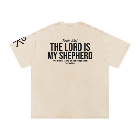 The Lord Is My Shepherd God in Flesh Christian t-shirt, Apricot, back with Psalm 23:1