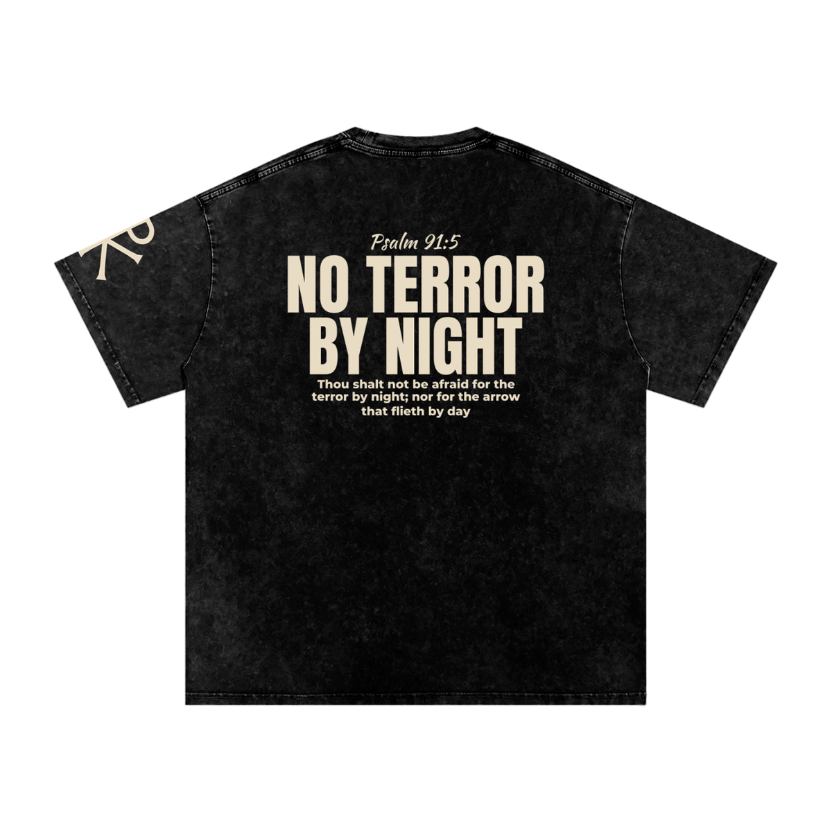 No Terror by Night God in Flesh Christian t-shirt, Black, back with Psalm 91:5