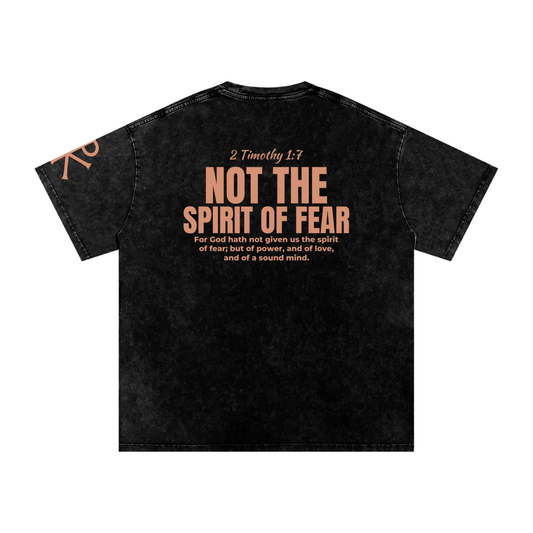 Not the Spirit of Fear God in Flesh Christian t-shirt, Black, back with 2 Timothy 1:7