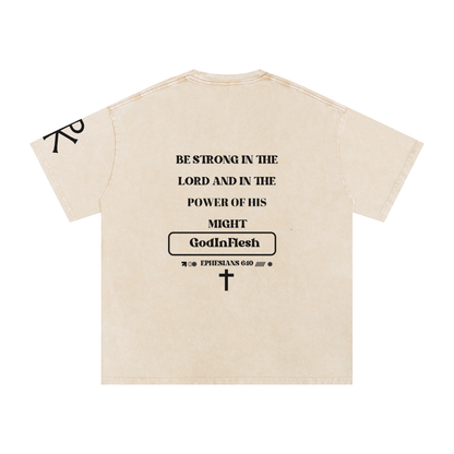 Be Strong in the Lord God in Flesh Christian t-shirt, Apricot, back with Ephesians 6:10