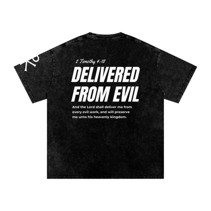 Delivered from Evil God in Flesh Christian t-shirt, Black, back with 2 Timothy 4:18
