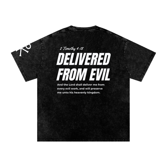 Delivered from Evil God in Flesh Christian t-shirt, Black, back with 2 Timothy 4:18