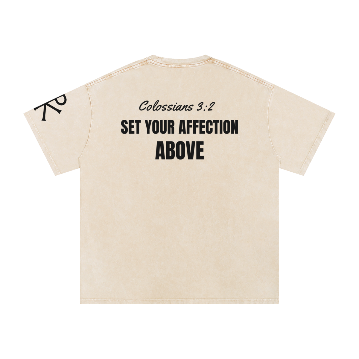 Set Your Affection Above God in Flesh Christian t-shirt, Apricot, back with Colossians 3:2