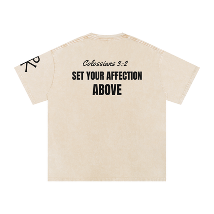 Set Your Affection Above God in Flesh Christian t-shirt, Apricot, back with Colossians 3:2