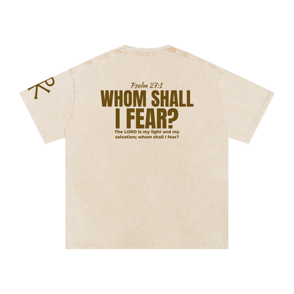 Whom Shall I Fear? God in Flesh Christian t-shirt, Apricot, back with Psalm 27:1