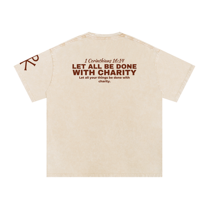 Let All Be Done with Charity God in Flesh Christian t-shirt, Apricot, back with 1 Corinthians 16:14