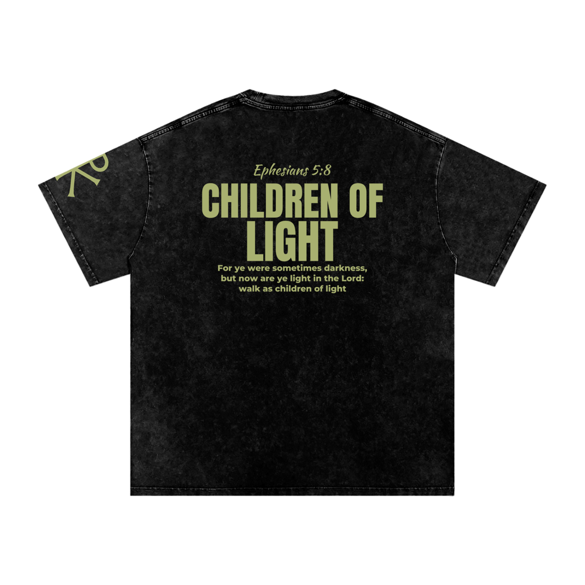 Children of Light God in Flesh Christian t-shirt, Black, back with Ephesians 5:8