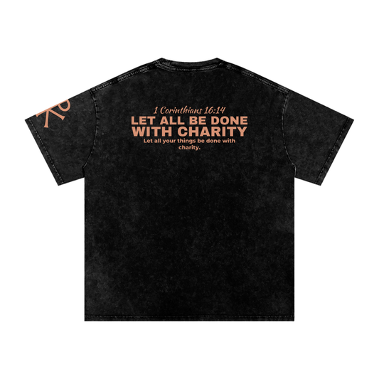 Let All Be Done with Charity God in Flesh Christian t-shirt, Black, back with 1 Corinthians 16:14