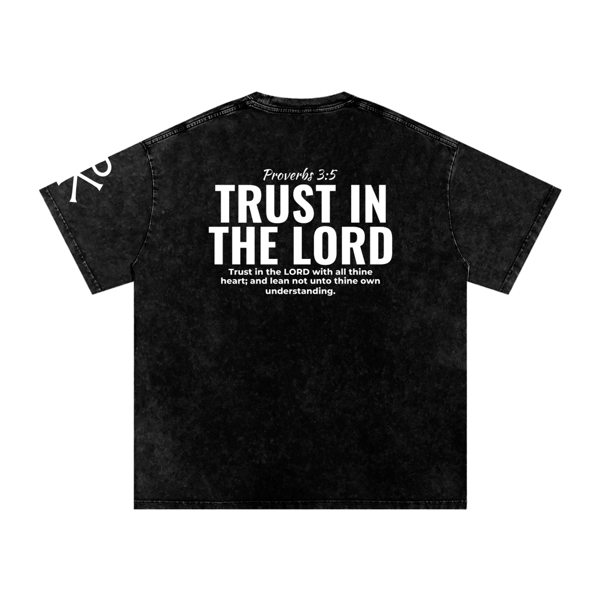 Trust in the Lord God in Flesh Christian t-shirt, Black, back with Proverbs 3:5