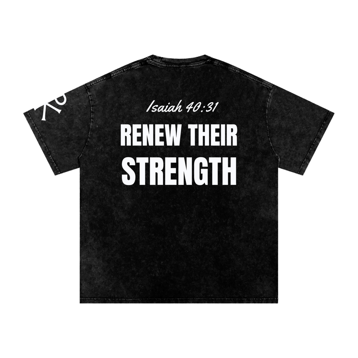 Renew Their Strength God in Flesh Christian t-shirt, Black, back with Isaiah 40:31