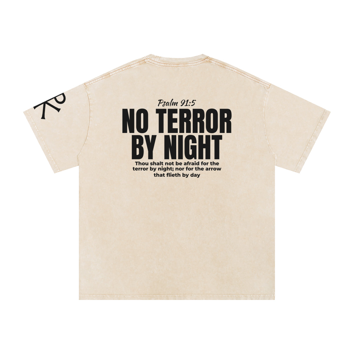No Terror by Night God in Flesh Christian t-shirt, Apricot, back with Psalm 91:5
