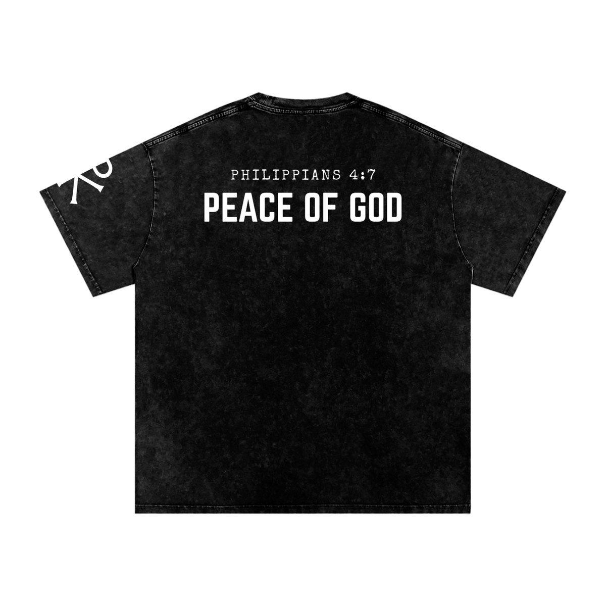 Peace of God God in Flesh Christian t-shirt, Black, back with Philippians 4:7