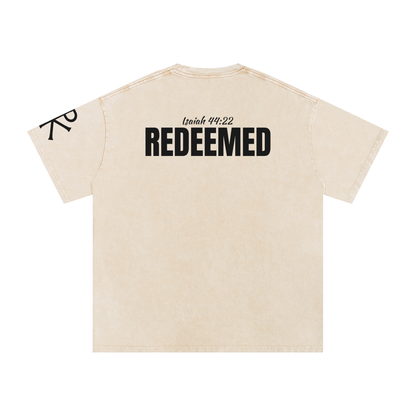 Redeemed God in Flesh Christian t-shirt, Apricot, back with Isaiah 44:22