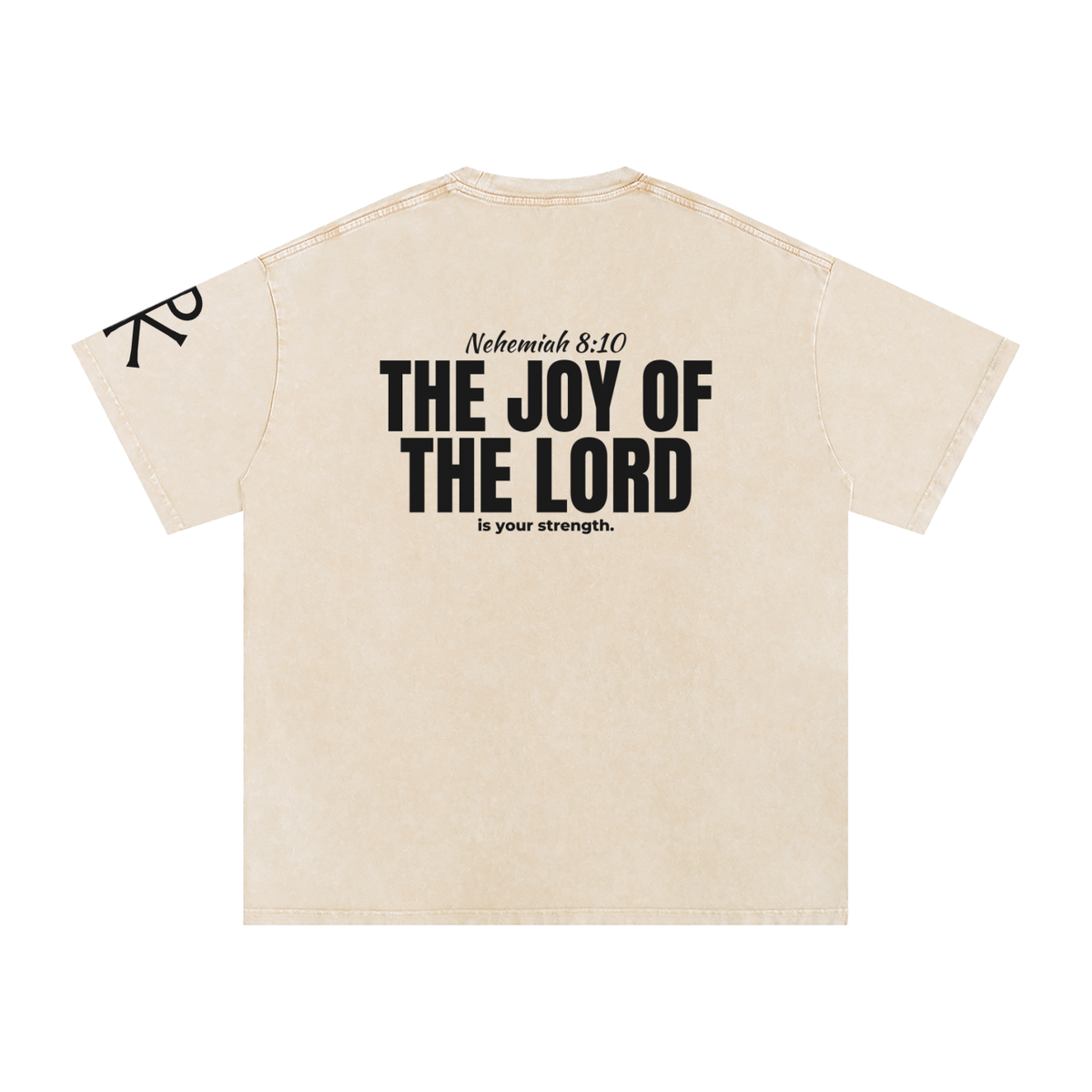 The Joy of the Lord God in Flesh Christian t-shirt, Apricot, back with Nehemiah 8:10