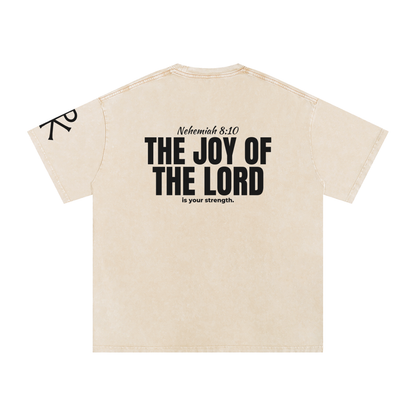 The Joy of the Lord God in Flesh Christian t-shirt, Apricot, back with Nehemiah 8:10