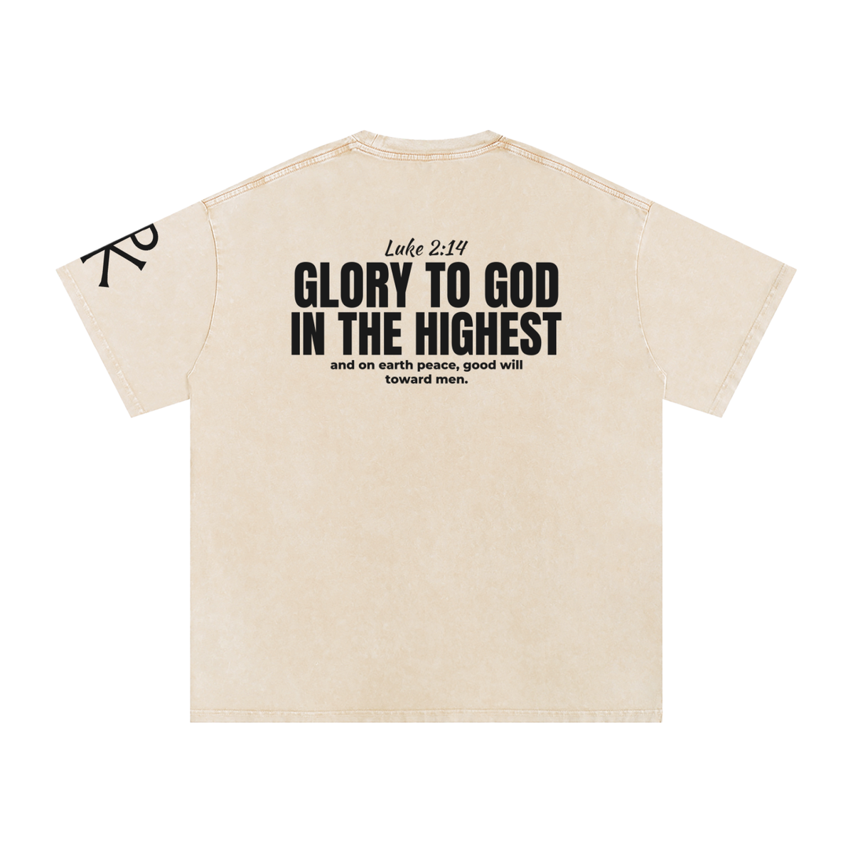 Glory to God in the Highest God in Flesh Christian t-shirt, Apricot, back with Luke 2:14