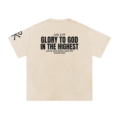 Glory to God in the Highest God in Flesh Christian t-shirt, Apricot, back with Luke 2:14