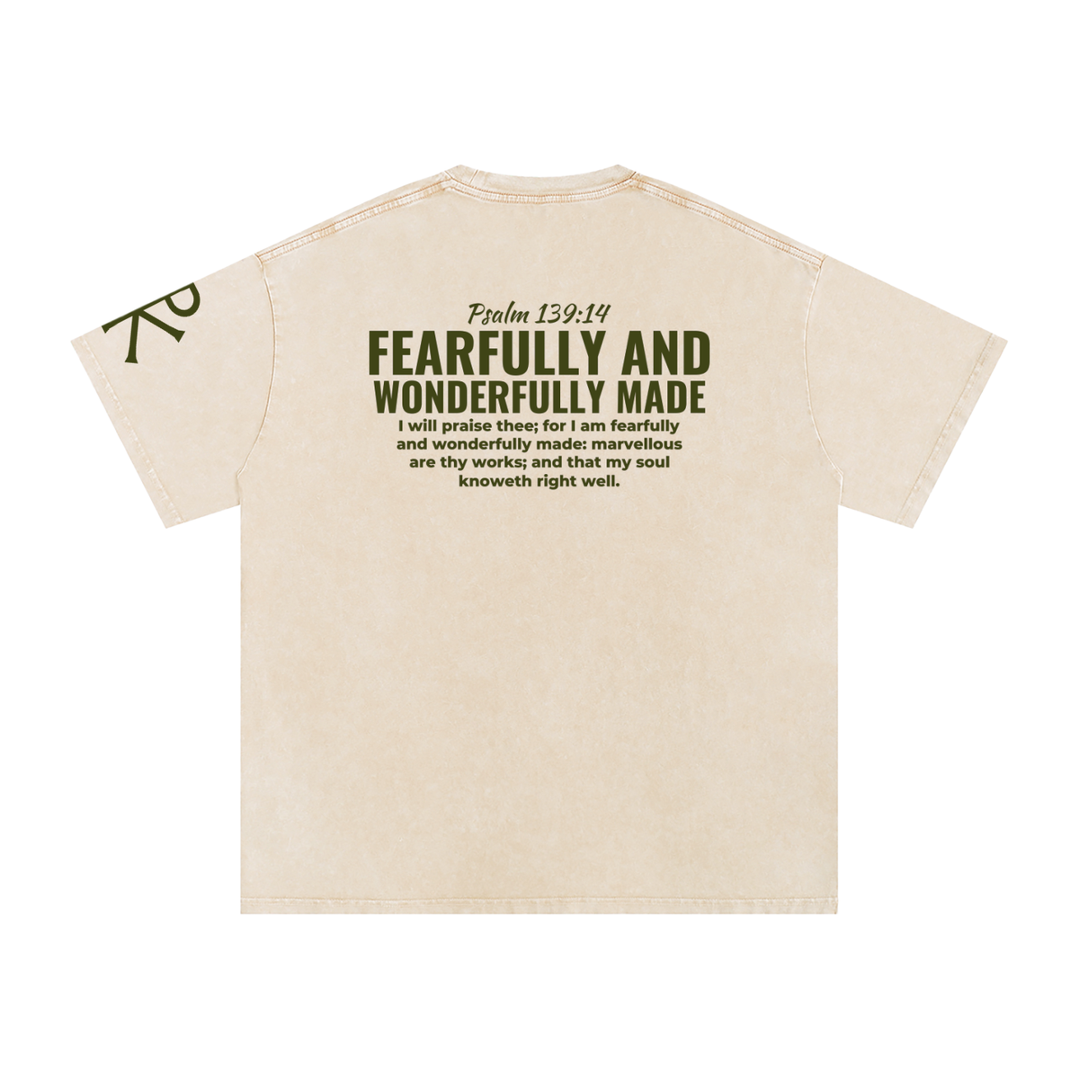 Fearfully and Wonderfully Made God in Flesh Christian t-shirt, Apricot, back with Psalm 139:14