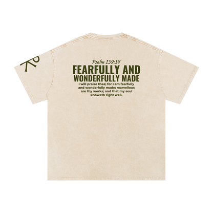Fearfully and Wonderfully Made God in Flesh Christian t-shirt, Apricot, back with Psalm 139:14