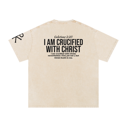I Am Crucified with Christ God in Flesh Christian t-shirt, Apricot, back with Galatians 2:20