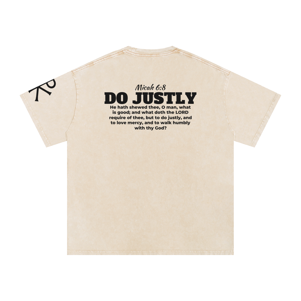 Do Justly God in Flesh Christian t-shirt, Apricot, back with Micah 6:8