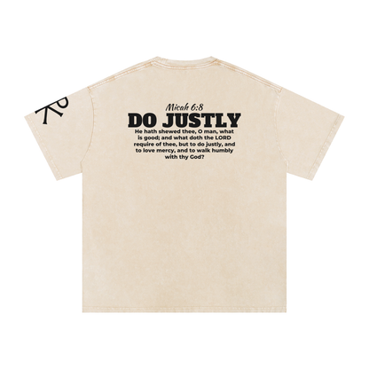 Do Justly God in Flesh Christian t-shirt, Apricot, back with Micah 6:8