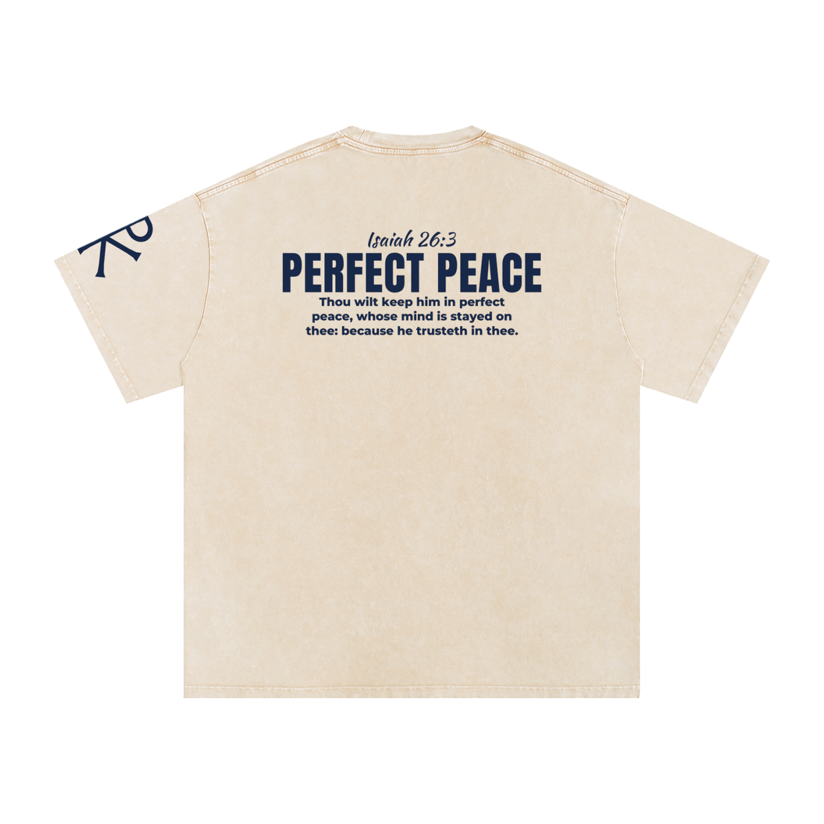 Perfect Peace God in Flesh Christian t-shirt, Apricot, back with Isaiah 26:3