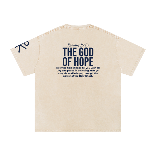 The God of Hope God in Flesh Christian t-shirt, Apricot, back with Romans 15:13