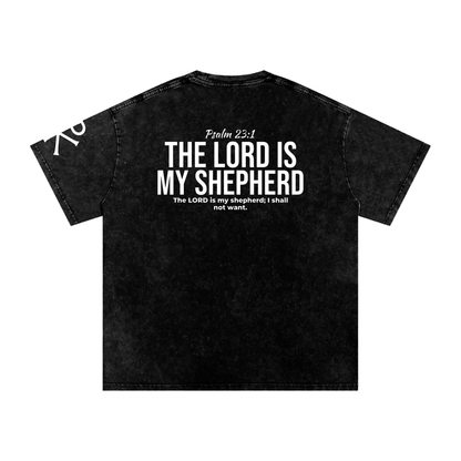 The Lord Is My Shepherd God in Flesh Christian t-shirt, Black, back with Psalm 23:1