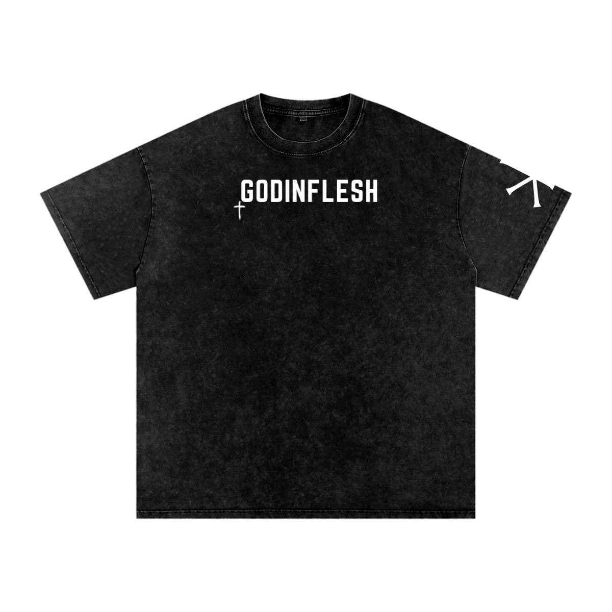 A Strong Tower God in Flesh Christian t-shirt, Black, front with Proverbs 18:10