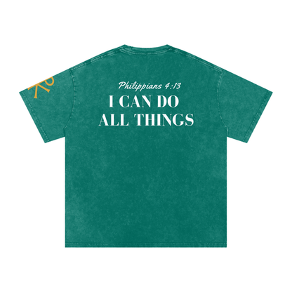 I Can Do All Things God in Flesh Christian t-shirt, Dark Green, back with Philippians 4:13