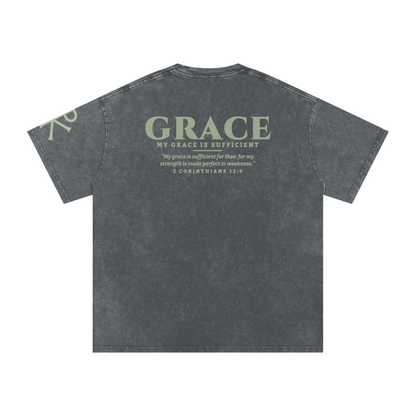 My Grace Is Sufficient God in Flesh Christian t-shirt, Pirate Gray, back with 2 Corinthians 12:9