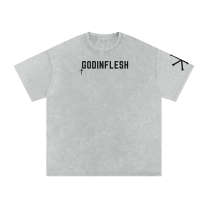 A Strong Tower God in Flesh Christian t-shirt, Light Gray, front with Proverbs 18:10