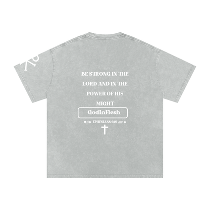 Be Strong in the Lord God in Flesh Christian t-shirt, Light Gray, back with Ephesians 6:10