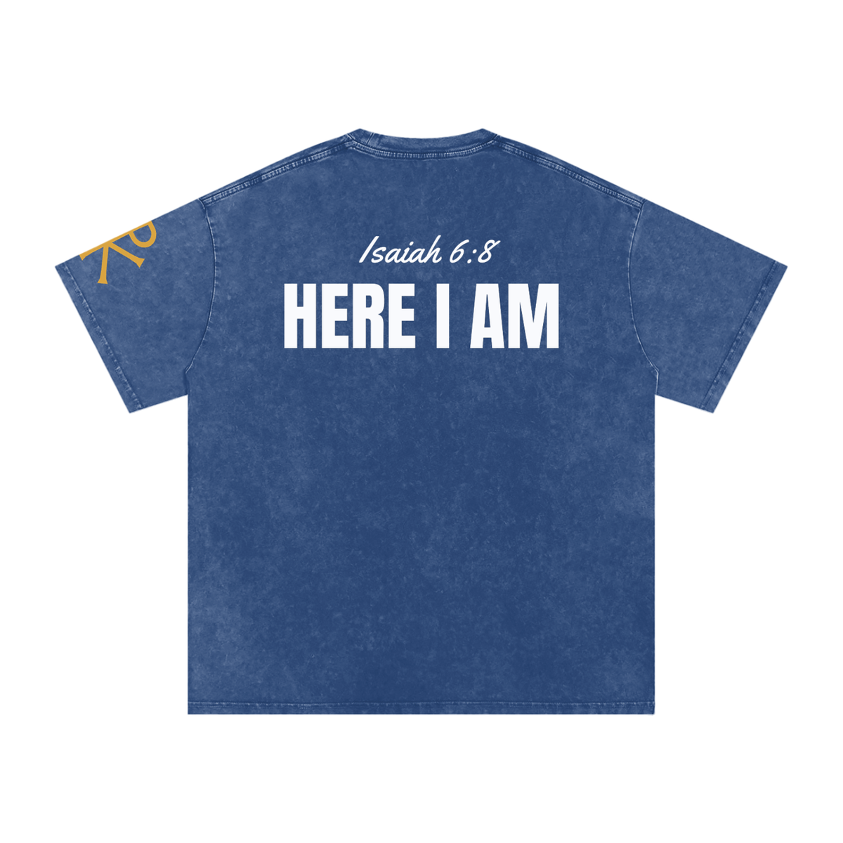 Here I Am God in Flesh Christian t-shirt, Dark Blue, back with Isaiah 6:8