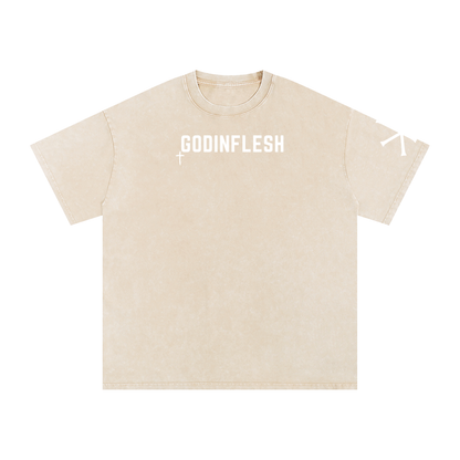 Walk by Faith God in Flesh Christian t-shirt, Apricot, front with 2 Corinthians 5:7
