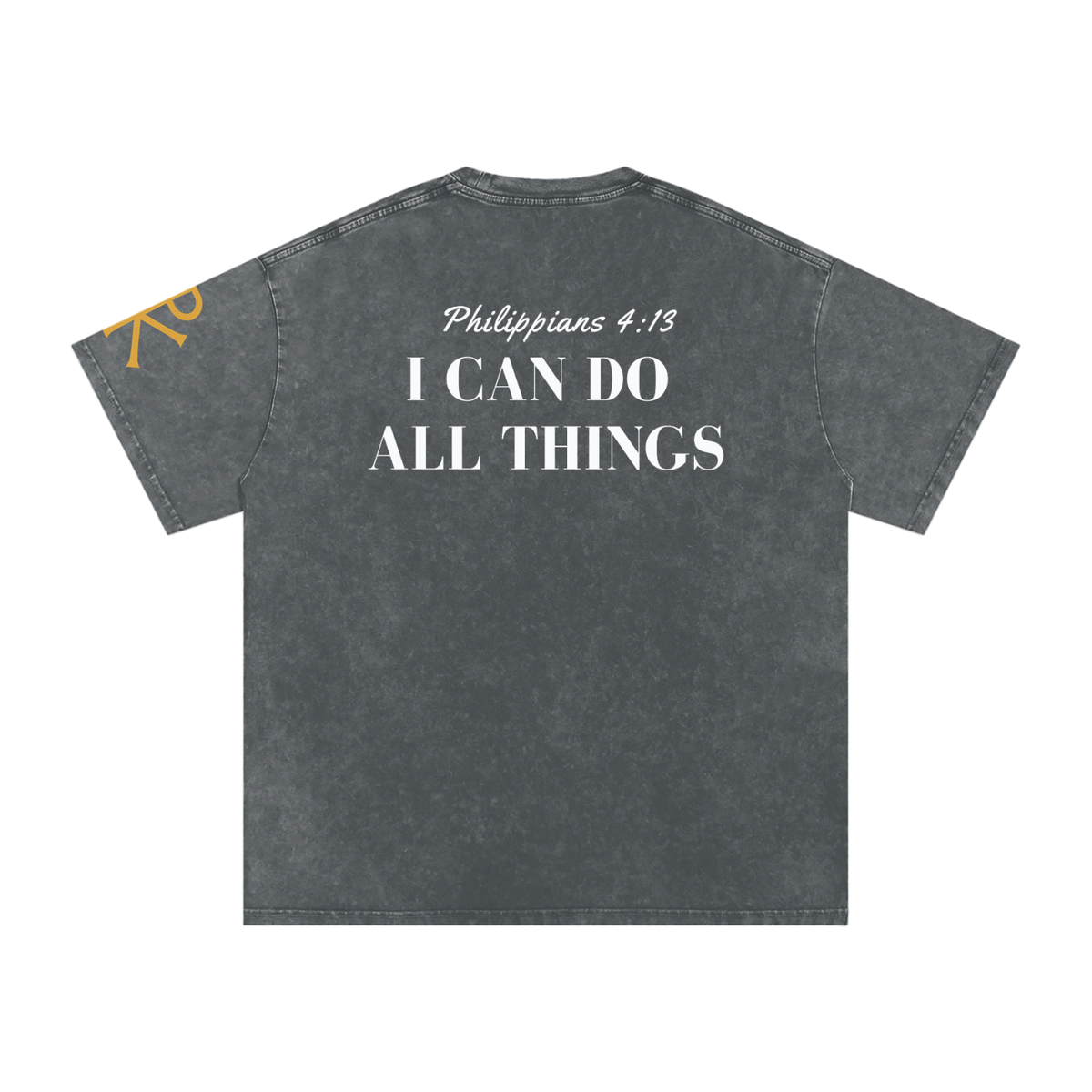 I Can Do All Things God in Flesh Christian t-shirt, Pirate Gray, back with Philippians 4:13