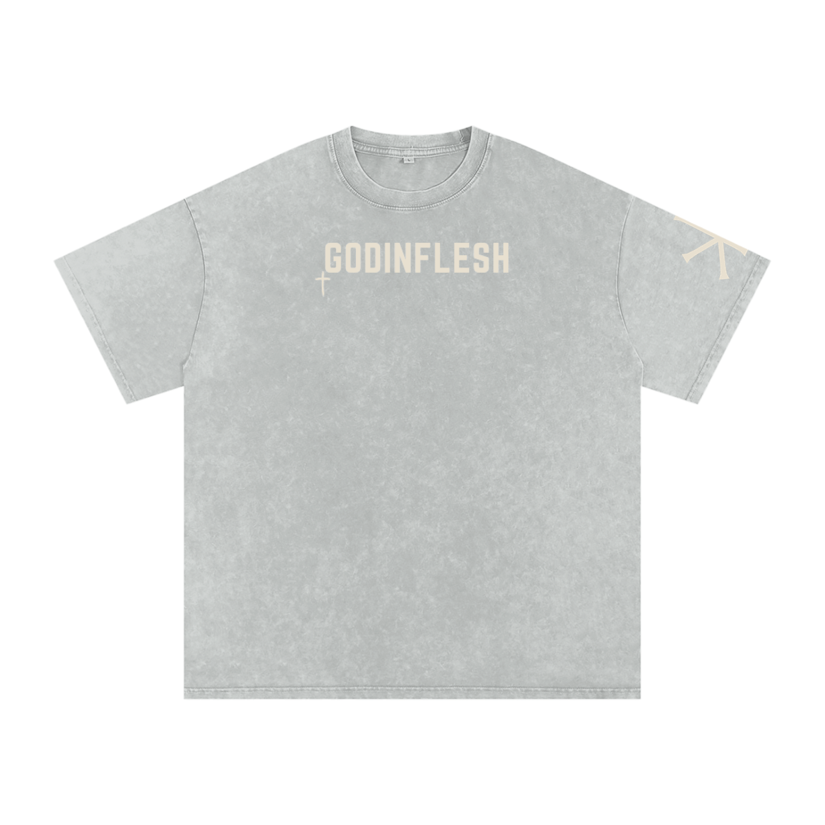 Faith Over Fear God in Flesh Christian t-shirt, Light Gray, front with Mark 5:36