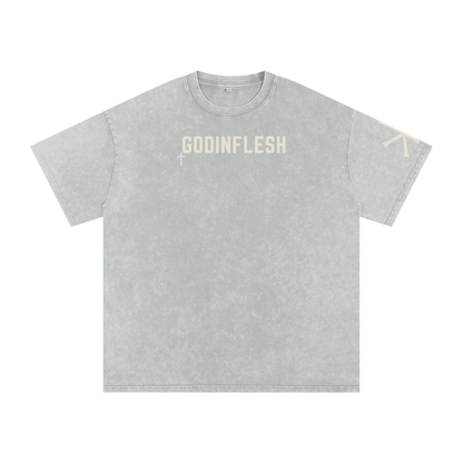 Faith Over Fear God in Flesh Christian t-shirt, Light Gray, front with Mark 5:36