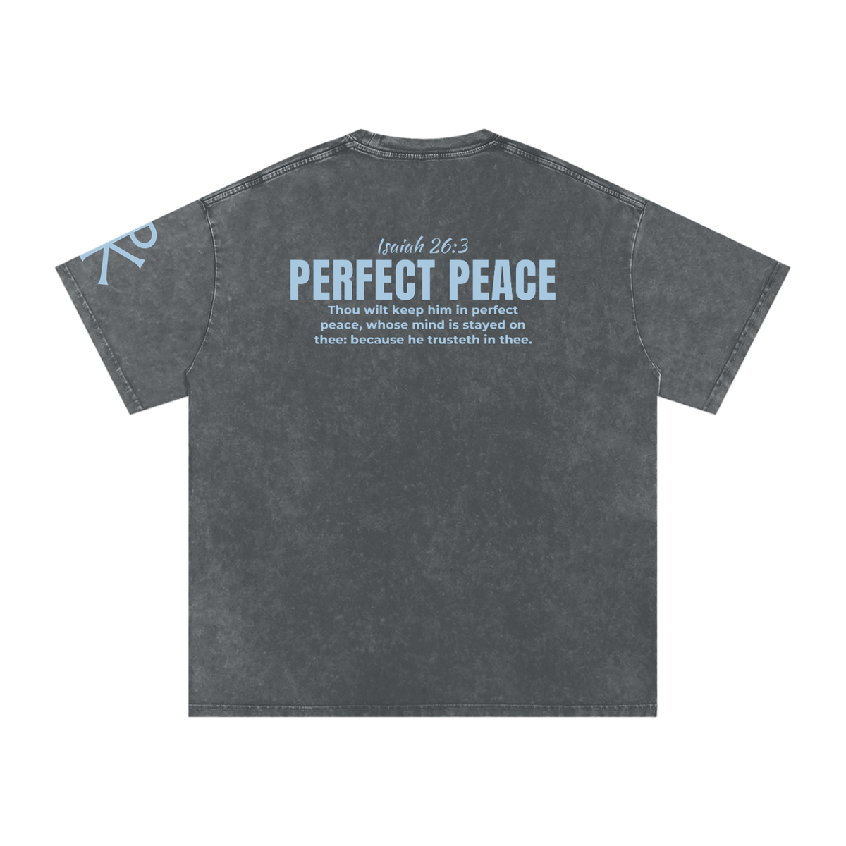 Perfect Peace God in Flesh Christian t-shirt, Pirate Gray, back with Isaiah 26:3