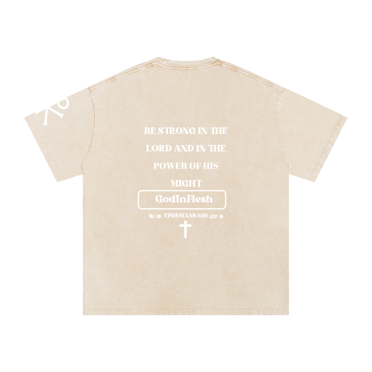 Be Strong in the Lord God in Flesh Christian t-shirt, Apricot, back with Ephesians 6:10