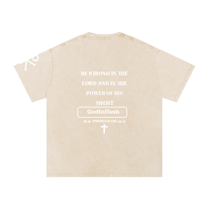 Be Strong in the Lord God in Flesh Christian t-shirt, Apricot, back with Ephesians 6:10